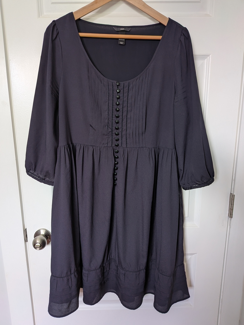 Navy Blue Button-Front Babydoll Dress